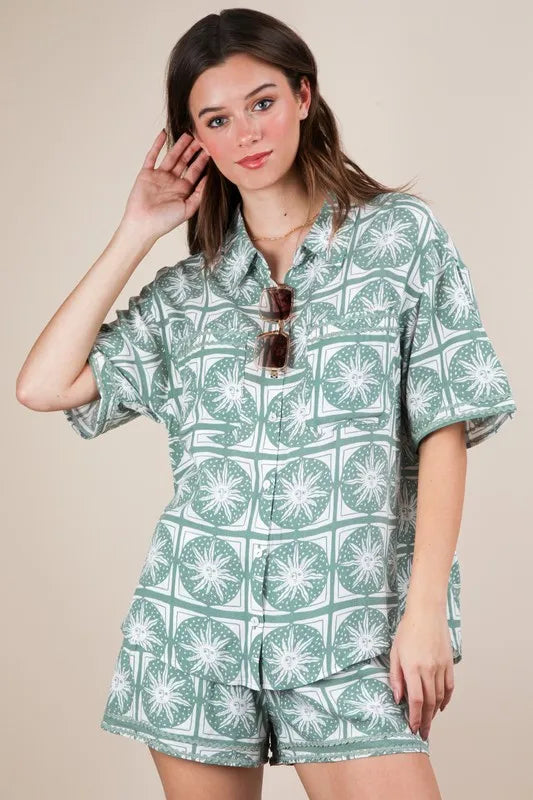 VERY J Tropical Printed Shirt Top and Shorts Set