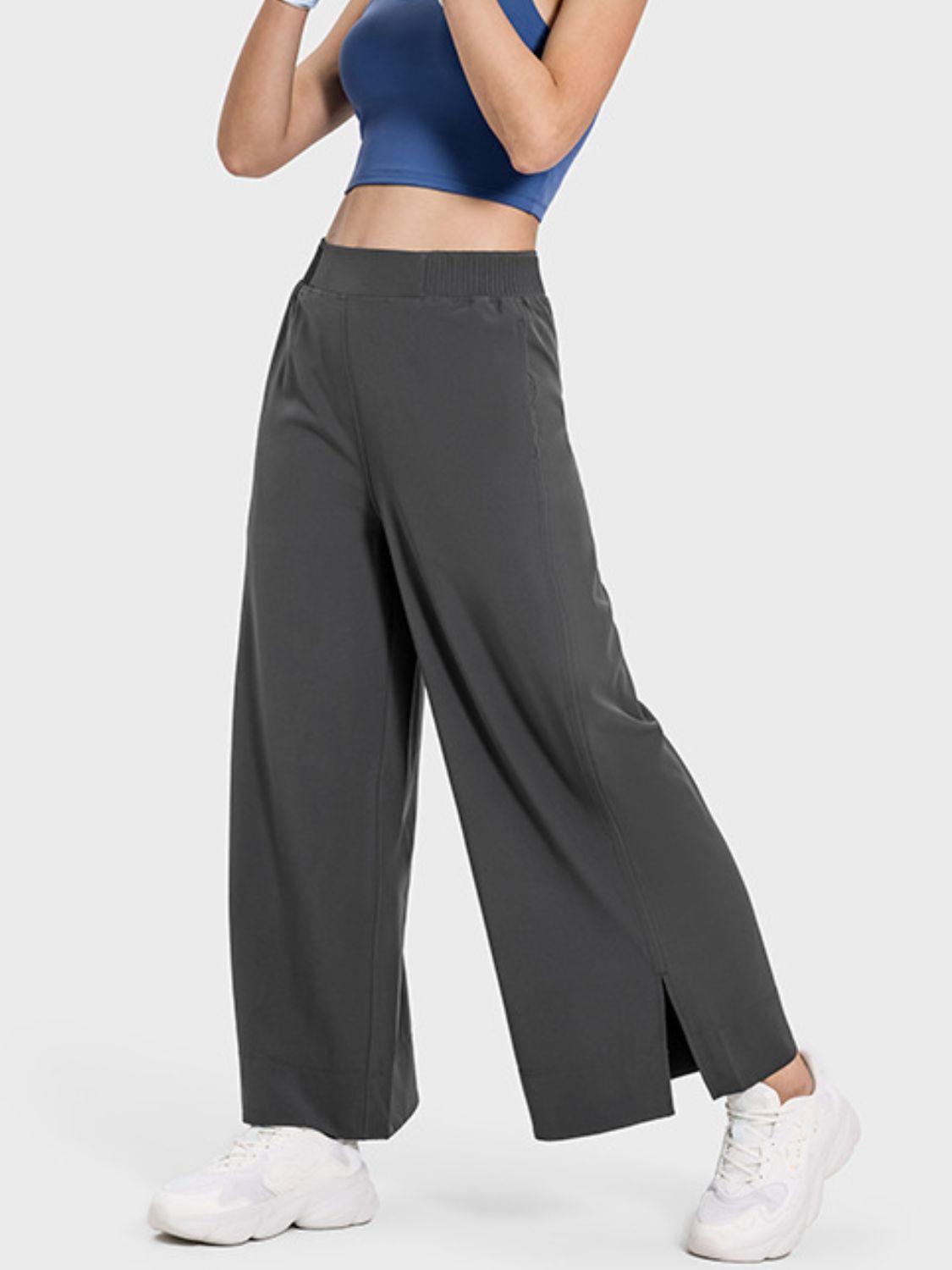 Millennia Slit Wide Leg Active Pants Dark Gray