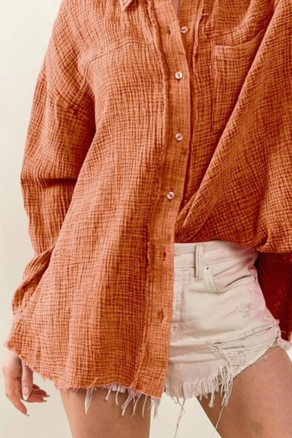 BiBi Raw Edge Detailed Mineral Washed Loose Fit Shirt