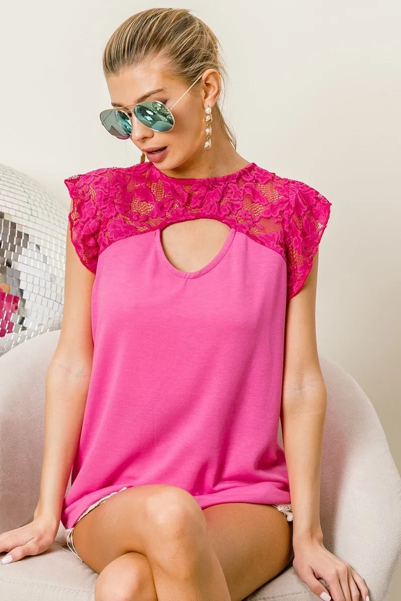 BiBi French Terry Knit Cut Out Detailed With Lace