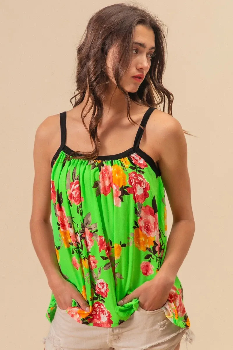 BiBi Floral Print Jersey Knit Gathering Cami Top