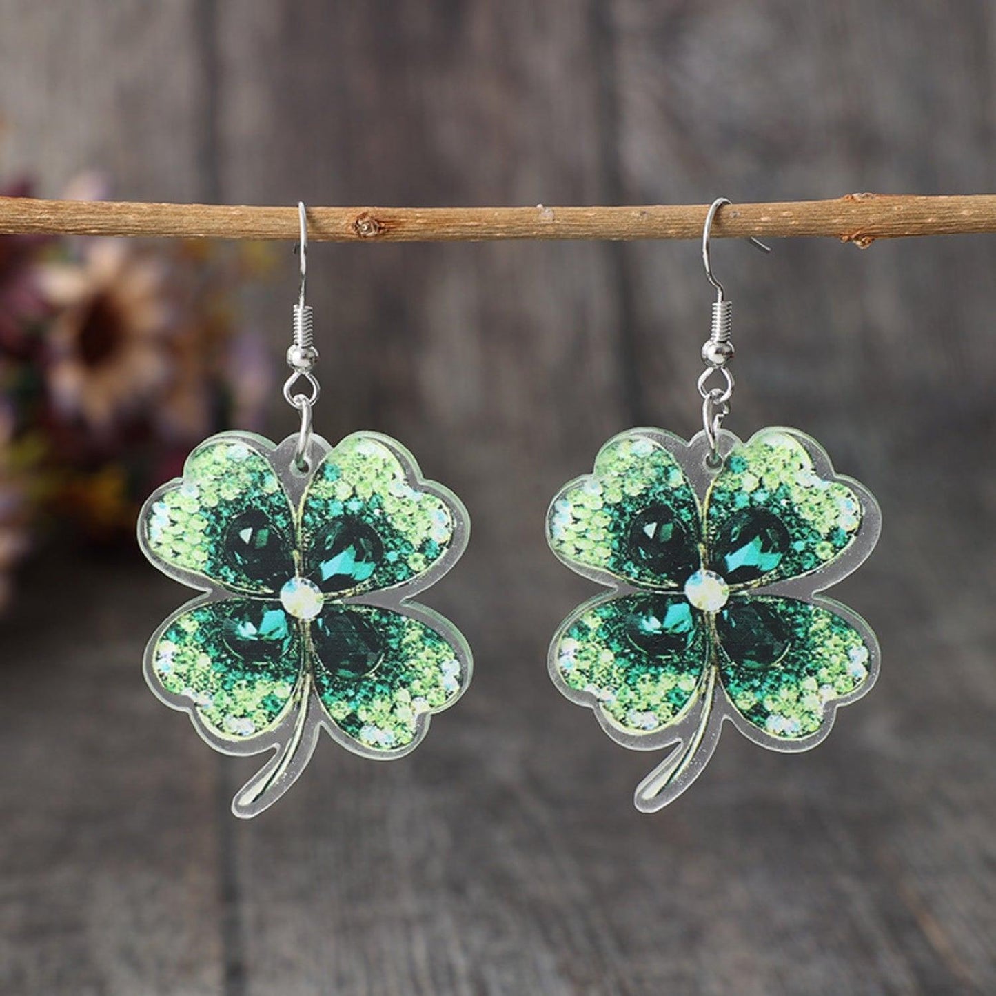 Lucky Clover Acrylic Dangle Earrings Dark Green One Size