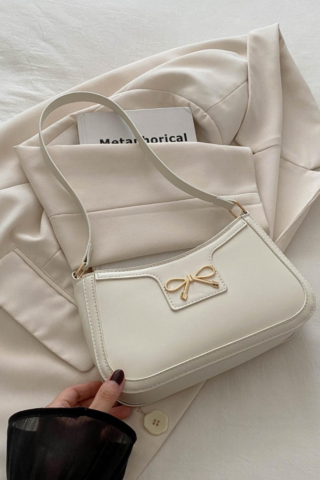 Bow Trim PU Leather Shoulder Bag White One Size
