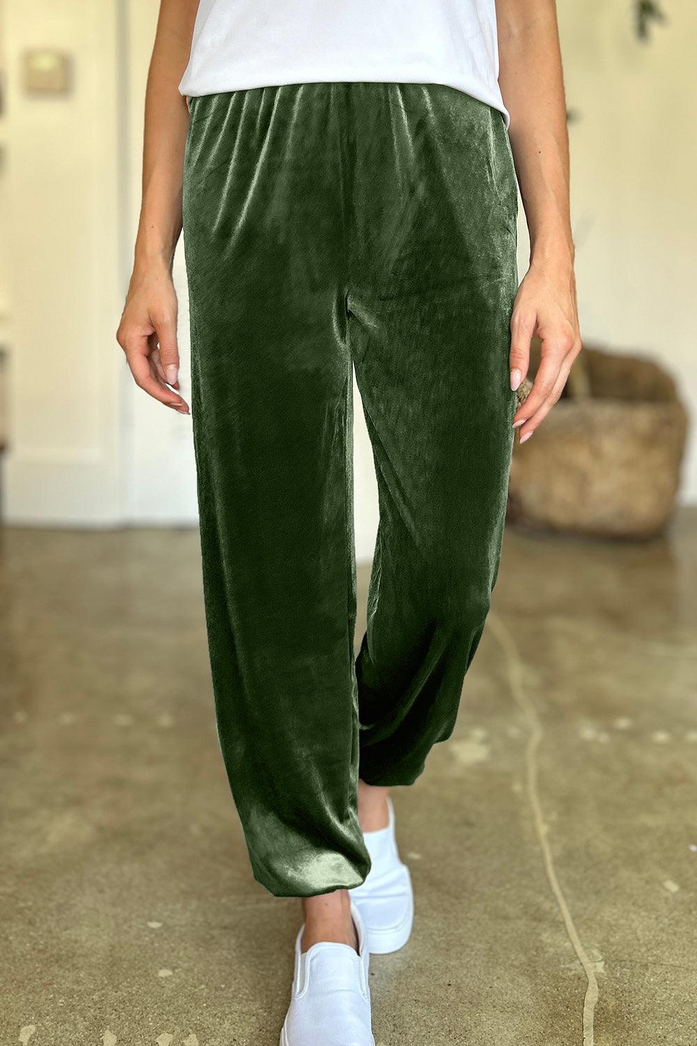 FAM-FAM Pocketed Elastic Waist Joggers Army Green