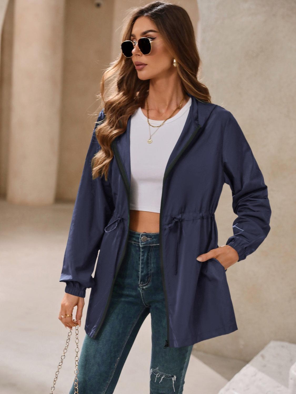 Ivy Lane Outdoor Waterproof Long Sleeve Hooded Windbreaker Navy