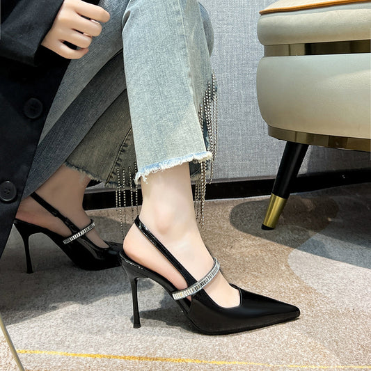 Point Toe Stiletto Slingback Pumps Black