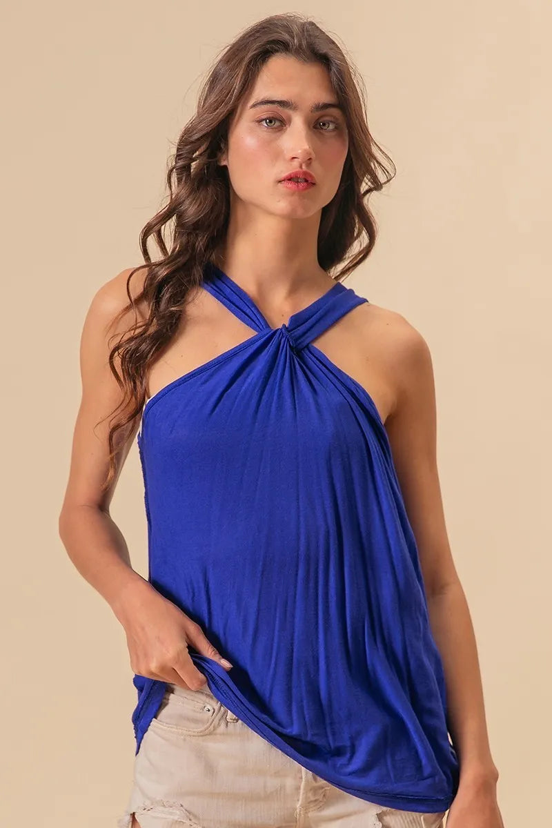 BiBi Rayon Span Jersey Knit Halter Neck Tank Top