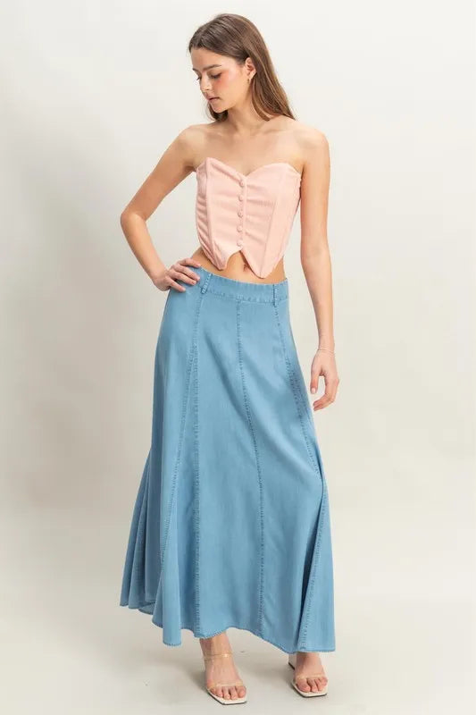 HYFVE Buttoned Front Strapless Knit Bustier Top