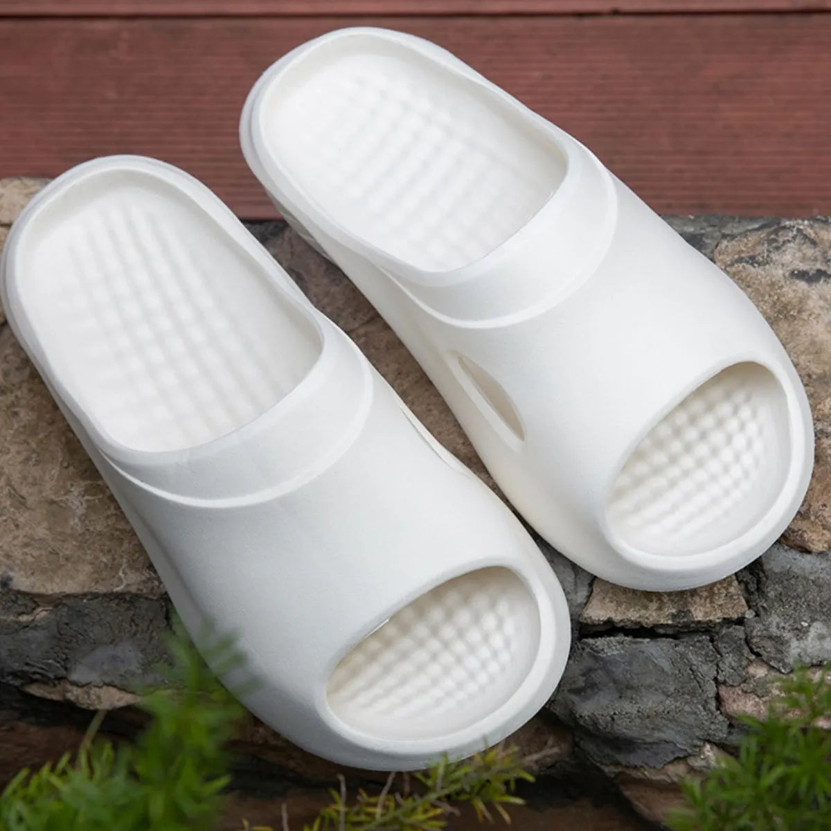Open Toe Platform Slippers White