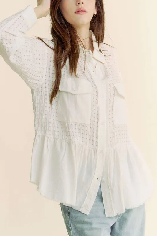 Davi & Dani Garment Washed Jacquard Button Front Shirt