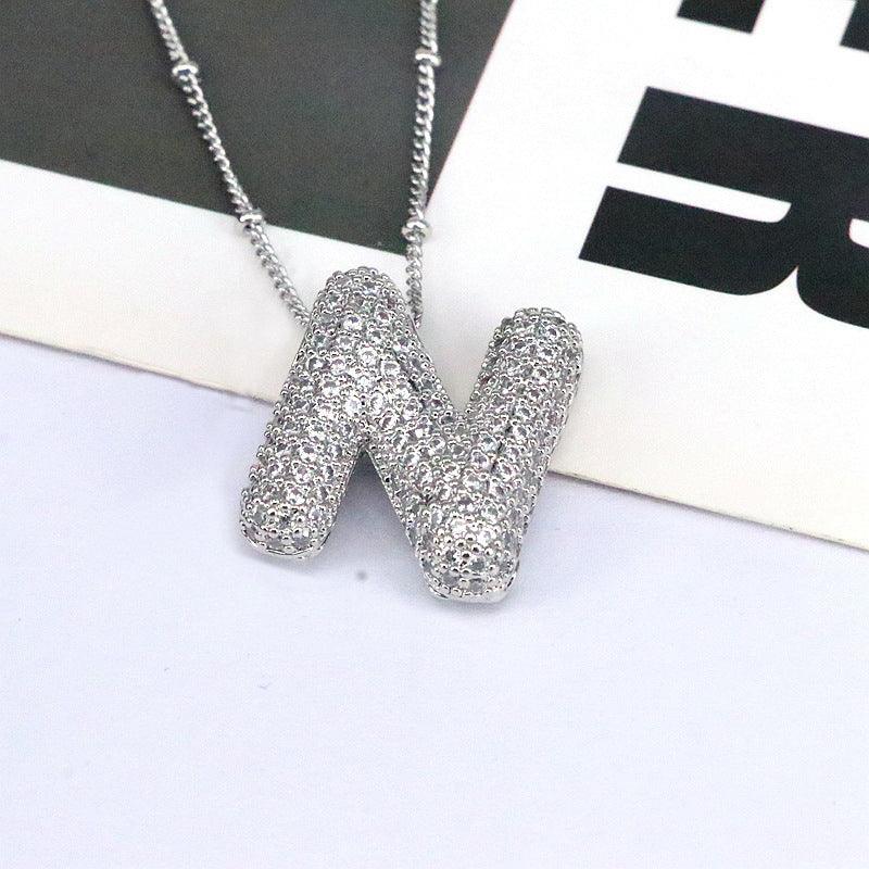 Copper Inlaid Zircon Letter Pendant Necklace Style N One Size