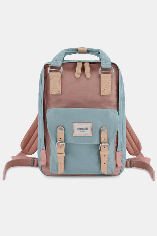 Himawari Contrast Waterproof Nylon Backpack Bag Blue Pink One Size
