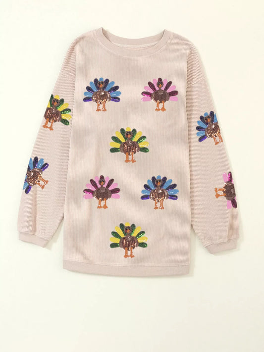 Full Size Turkey Graphic Corded Baggy Sweatshirt Plus Size