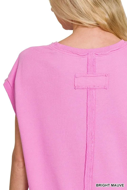 Zenana French Terry Round Neck Cap Sleeve T-Shirt