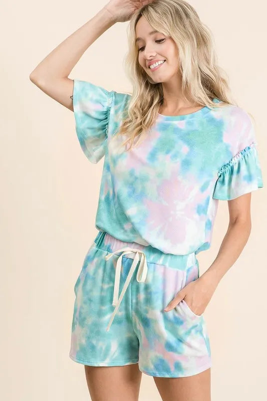 BiBi Tie Dye Print Casual Shorts with Twill