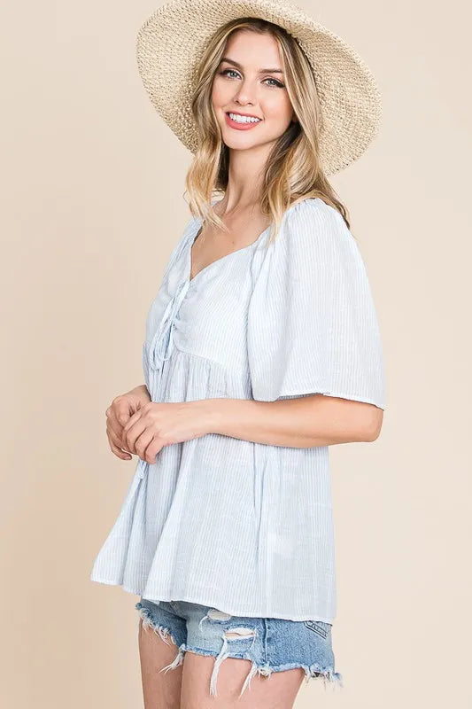 Lime 'N' Chili Thin Striped with Tie Front Babydoll Top