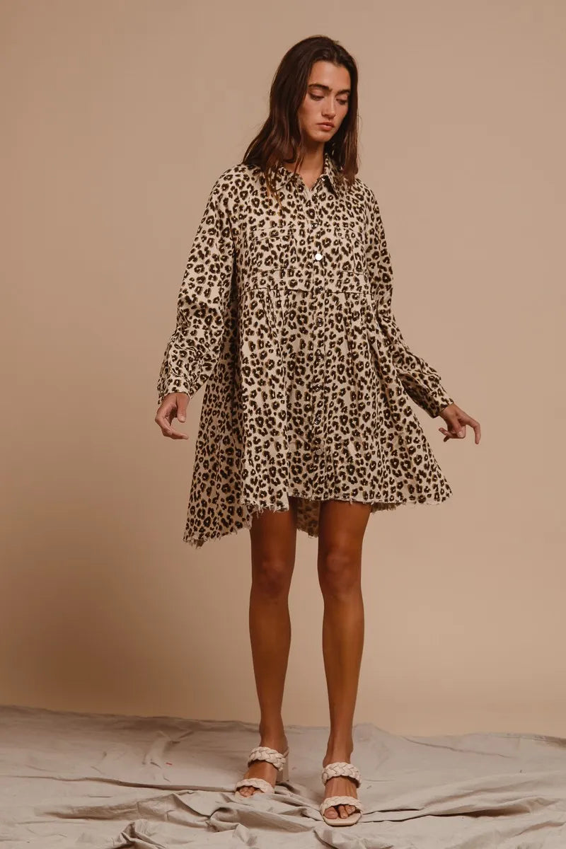 BiBi Washed Denim Button Down Dress with Side Pocket