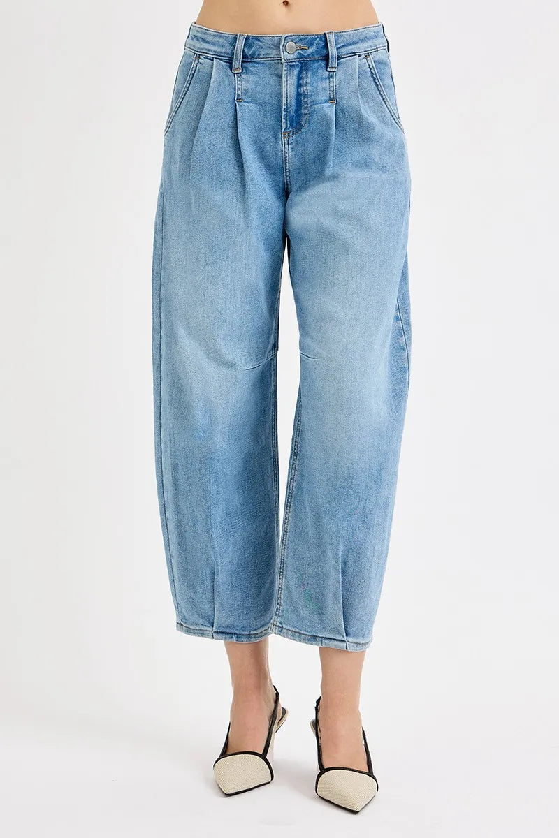 RISEN Full Size Mid Rise Fit Crop Wide Volume Leg Jeans Plus Size MEDIUM