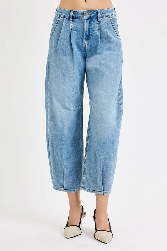 RISEN Full Size Mid Rise Fit Crop Wide Volume Leg Jeans Plus Size MEDIUM