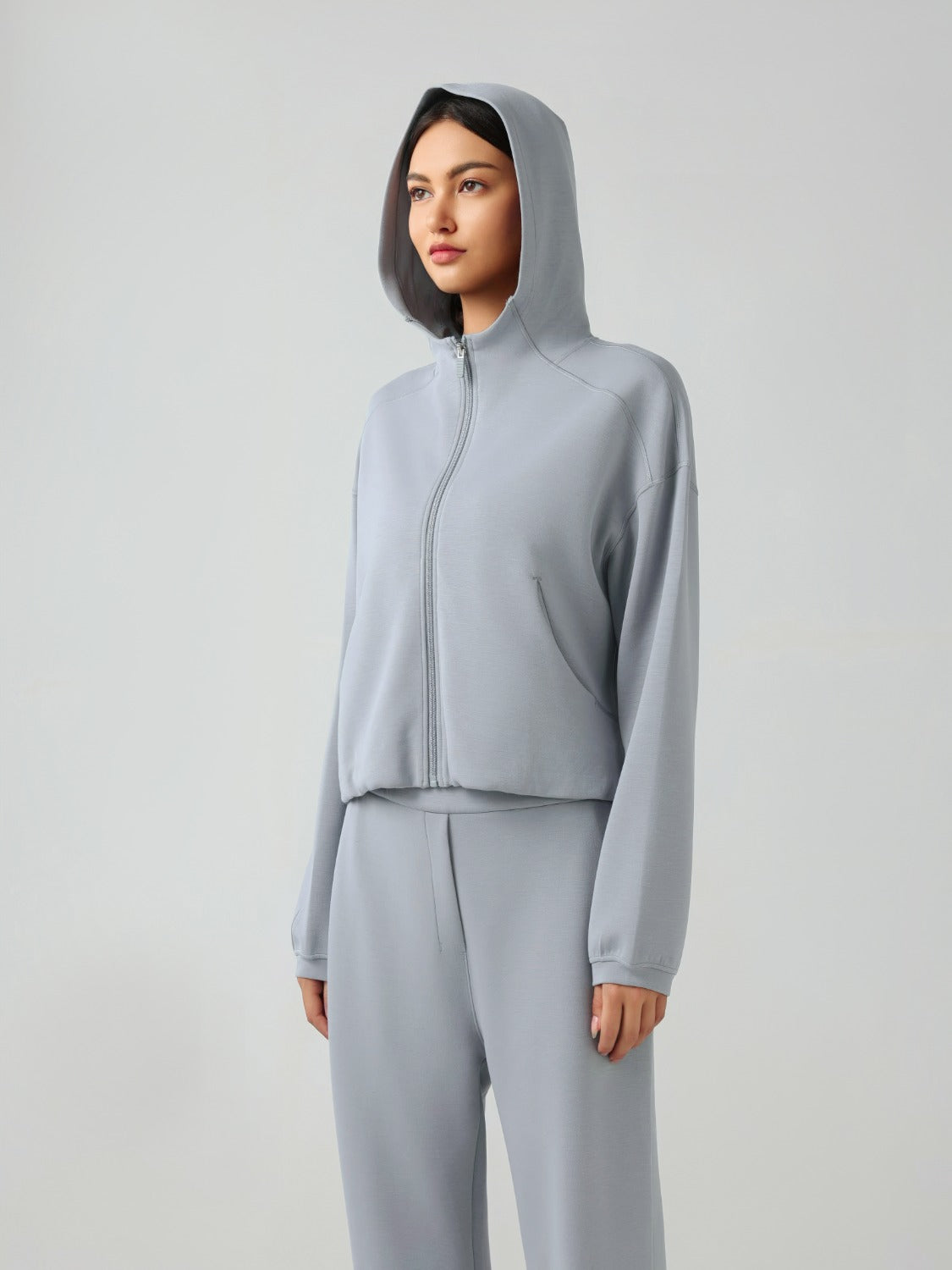 Millennia Zip Up Dropped Shouder Active Hooded Light Blue 12