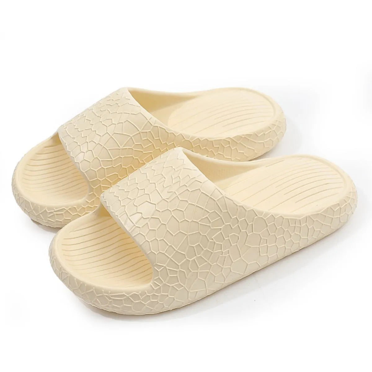 Open Toe Platform Slippers Beige