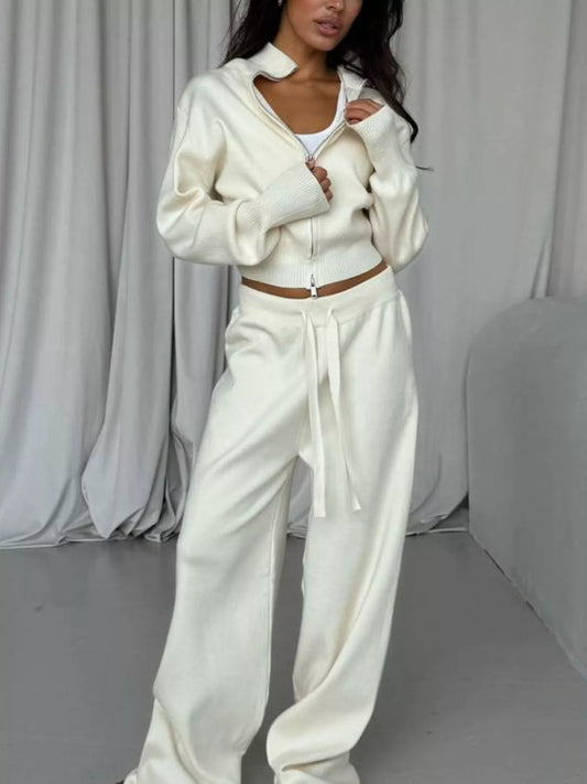 Zip-Up Outerwear and Drawstring Pants Set