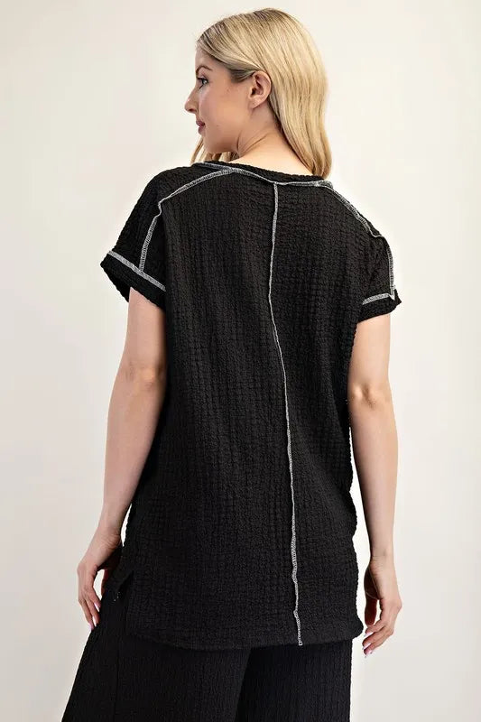 Celeste Full Size Relaxed-fit Textured Top with Short Sleeves Plus Size