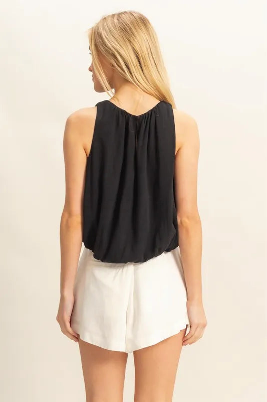 HYFVE Bubble Hem Round Neck Sleeveless Blouse