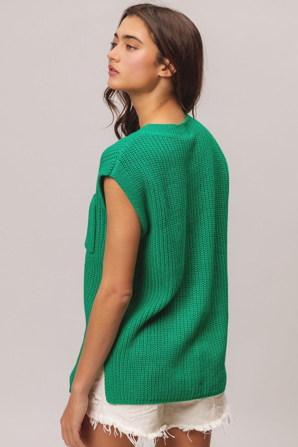 BiBi Patch Pocket Sweater Top with Cap Sleeves