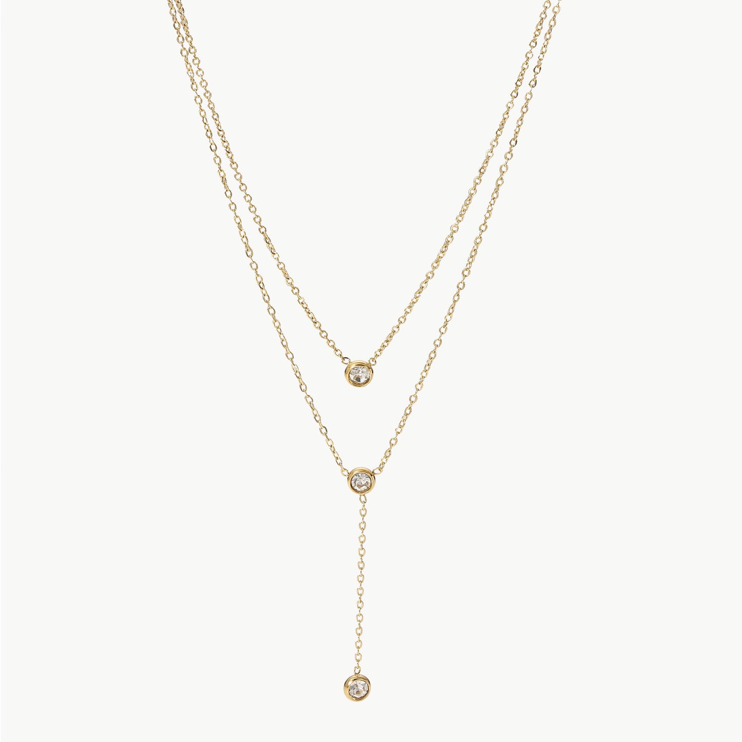 Stainless Steel Zircon Double-Layered Necklace Gold One Size