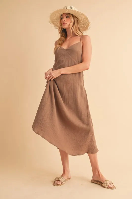 Aemi+Co Side Button Midi Cami Dress MOCHA