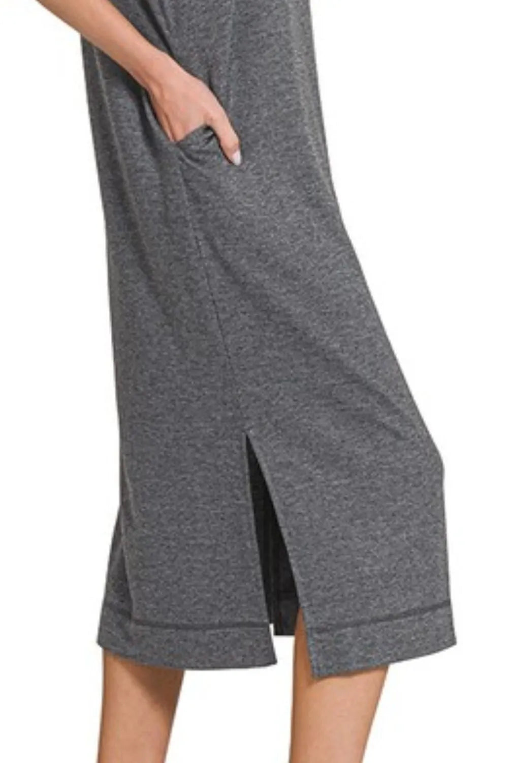 Zenana French Terry Sleeveless Round Neck Midi Dress