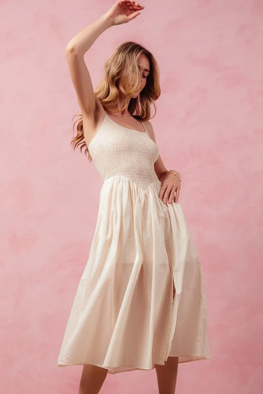 SO ME Smocked Sleeveless Casual Everyday Dress With Slit