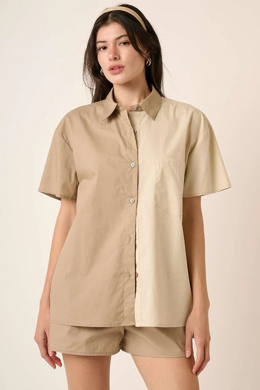 Mittoshop Color Block Short Sleeve Shirt and Shorts Set
