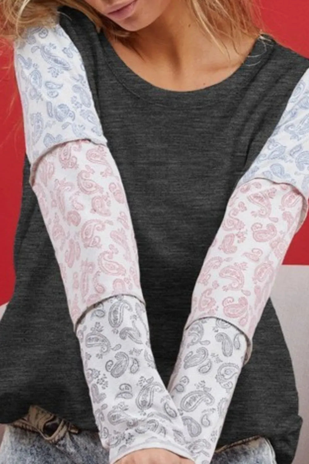 BiBi French Terry with Paisley Triblend Color Block