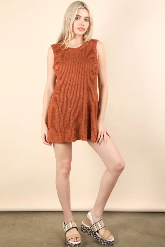 VERY J Slit Round Neck Top and Shorts Sweater Set