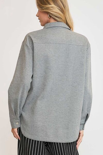 Umgee Full Size Button Down Collared Neck Shacket Plus Size