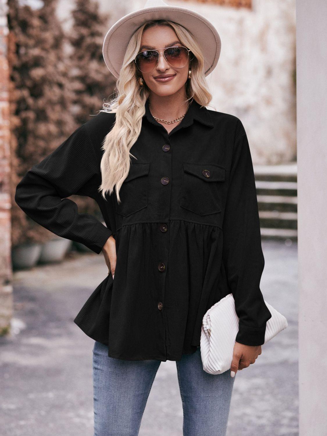 Mandy Collared Neck Long Sleeve Shirt Black