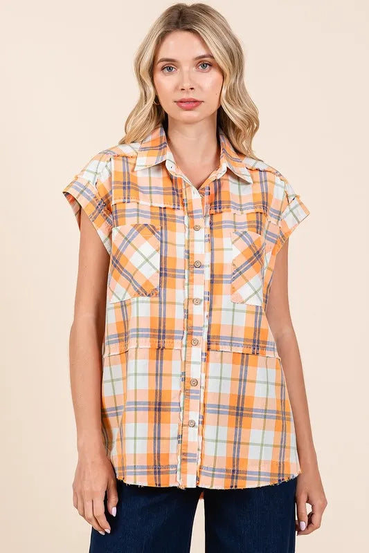 Mittoshop Mineral Wash Plaid Button Down Shirt