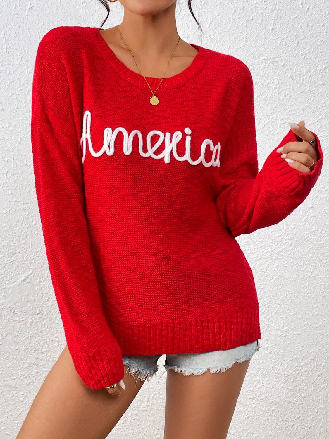 Letter Long Sleeve Sweater with Round Neck Design