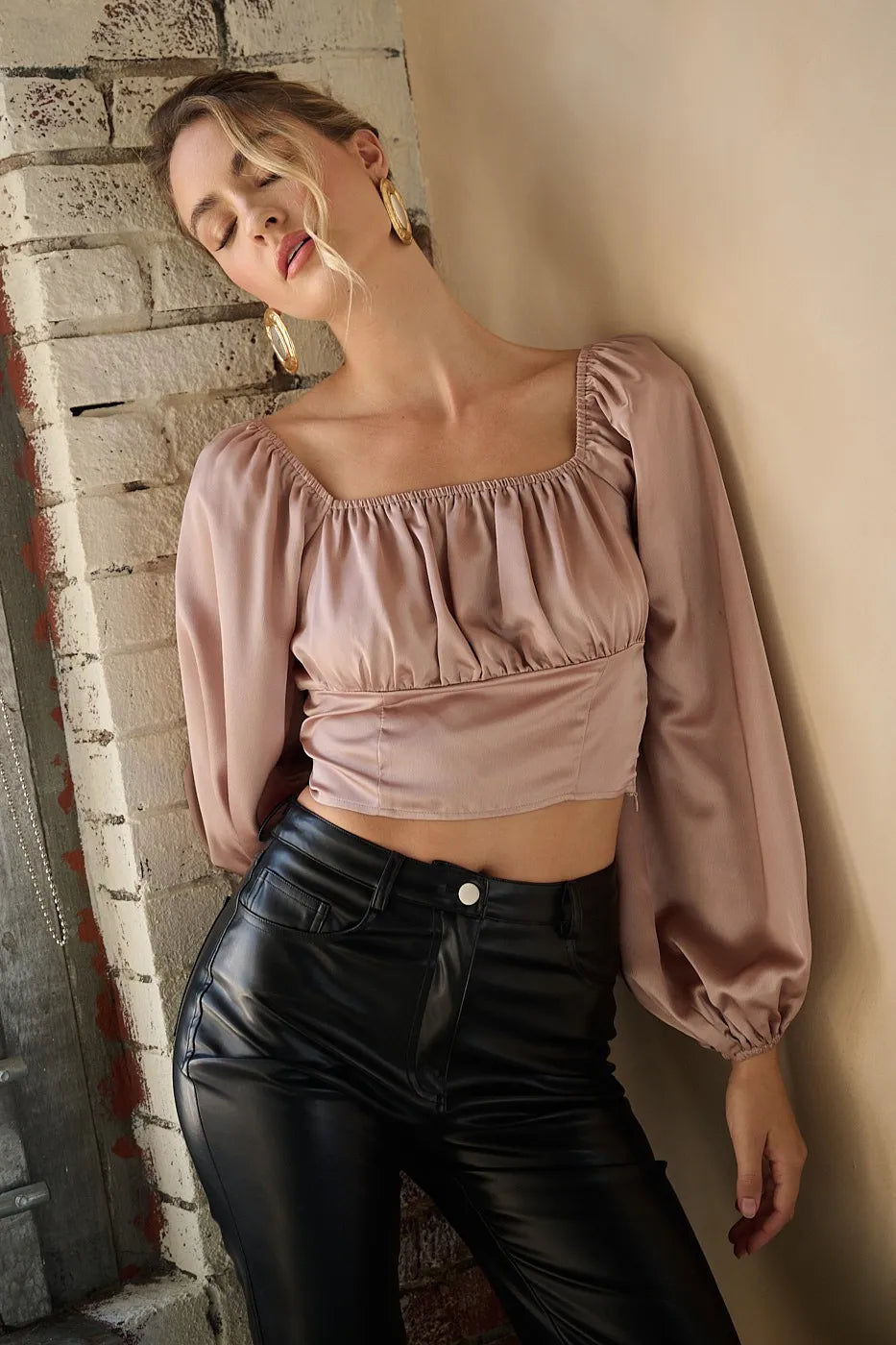 Mittoshop Satin Square Neck Blouse LATTE