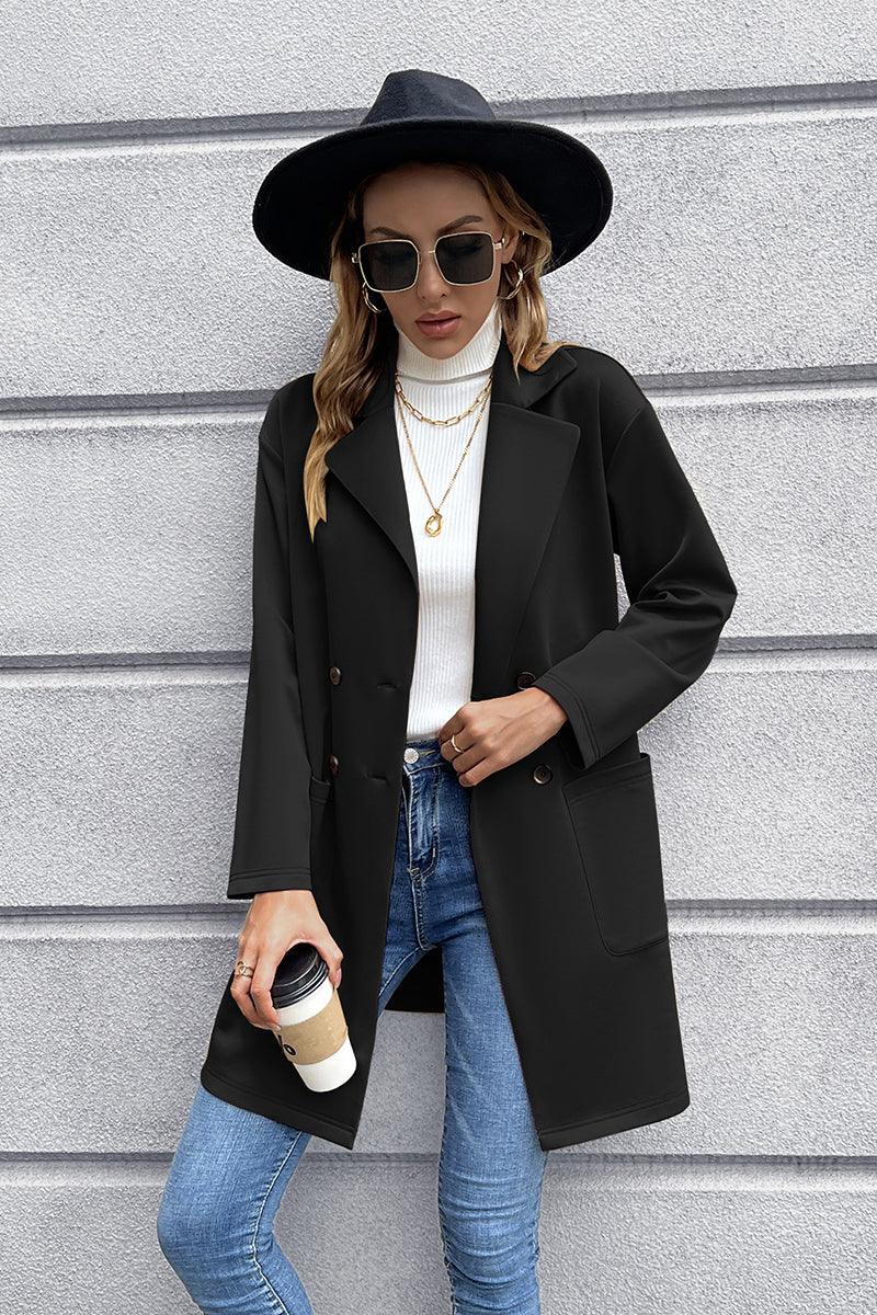 Ivy Lane Lapel Collar Long Sleeve Blazer Black