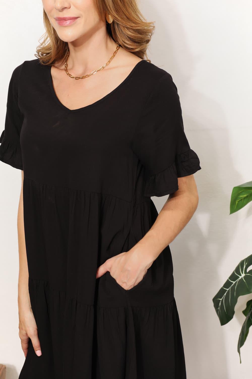 Double Take V-Neck Flounce Sleeve Dress for Effortless Style
