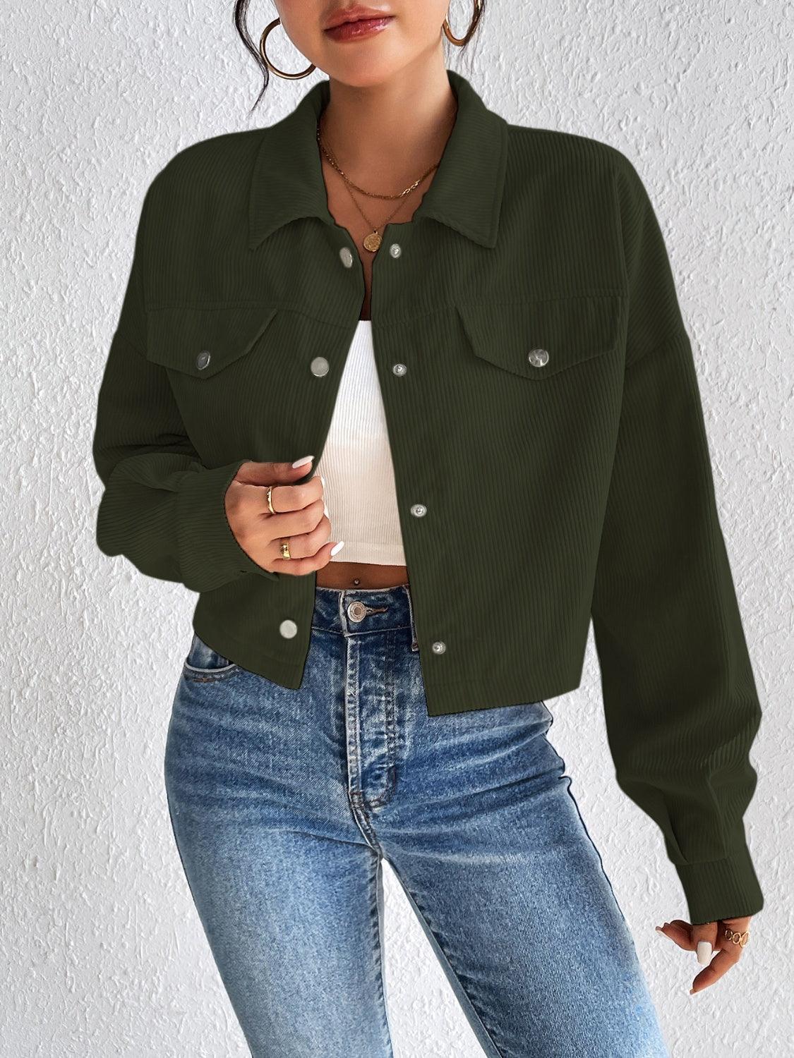 Honey Snap Down Long Sleeve Jacket Army Green