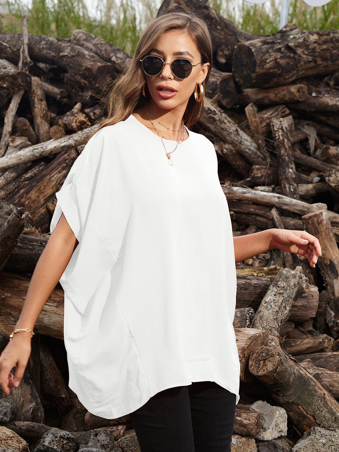 Perfee Round Neck Short Sleeve T-Shirt White One Size