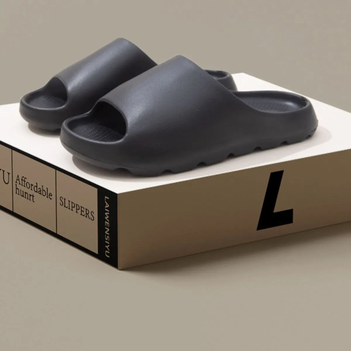 Open Toe Platform Slippers Black