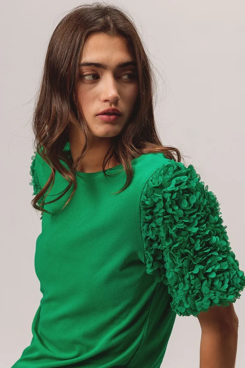 BiBi Short Mesh Flower Sleeve Knit Top