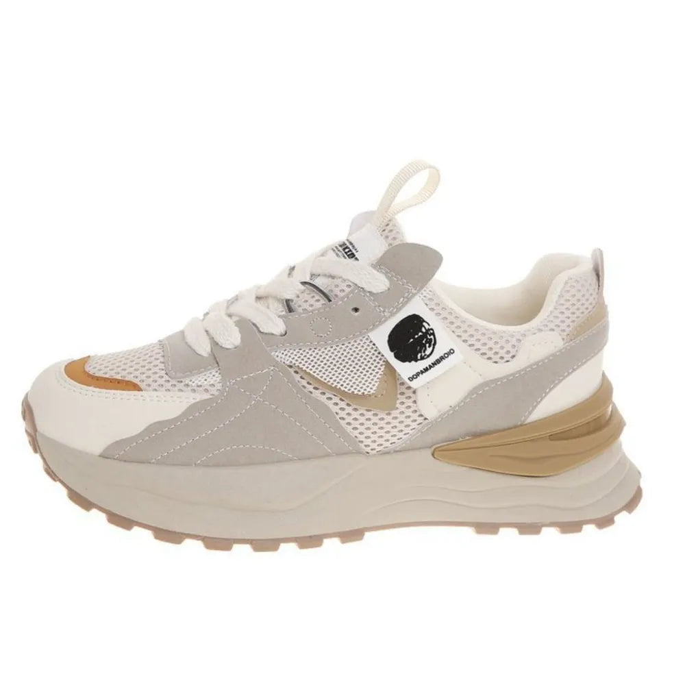 Round Toe Platform Sneakers Beige