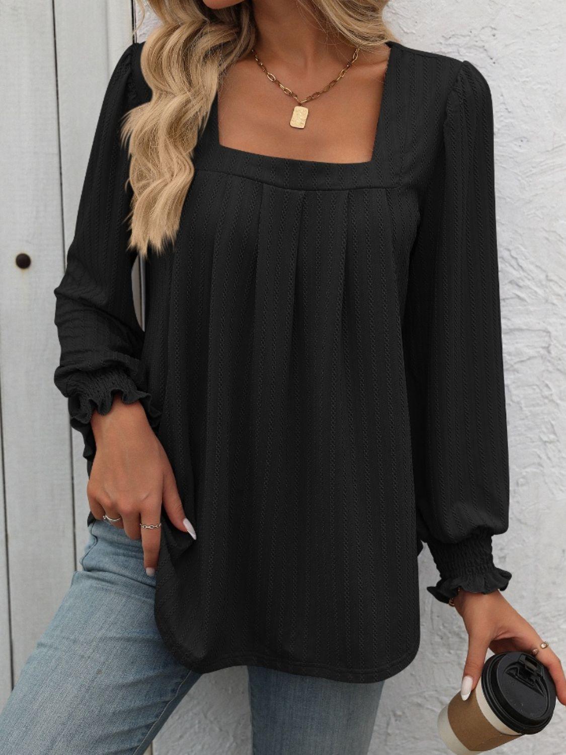 Mandy Square Neck Long Sleeve Top Black