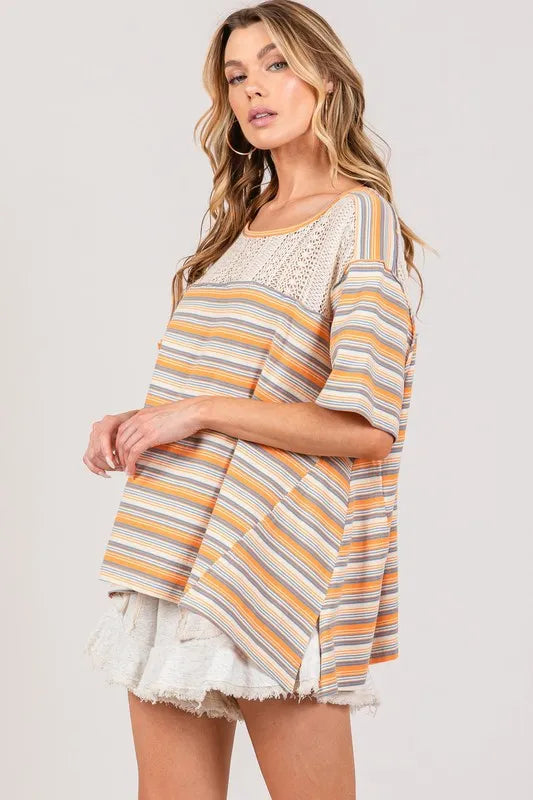 SAGE+FIG Accent Striped with Star Applique T-Shirt